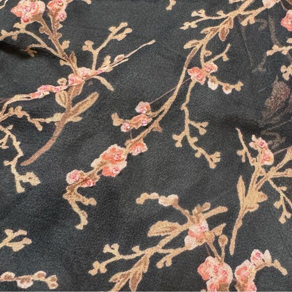 Y2K Vision Apparel Silk Black + Pink Beaded Tie Floral Sheer Blouse Size Large - Picture 8 of 8